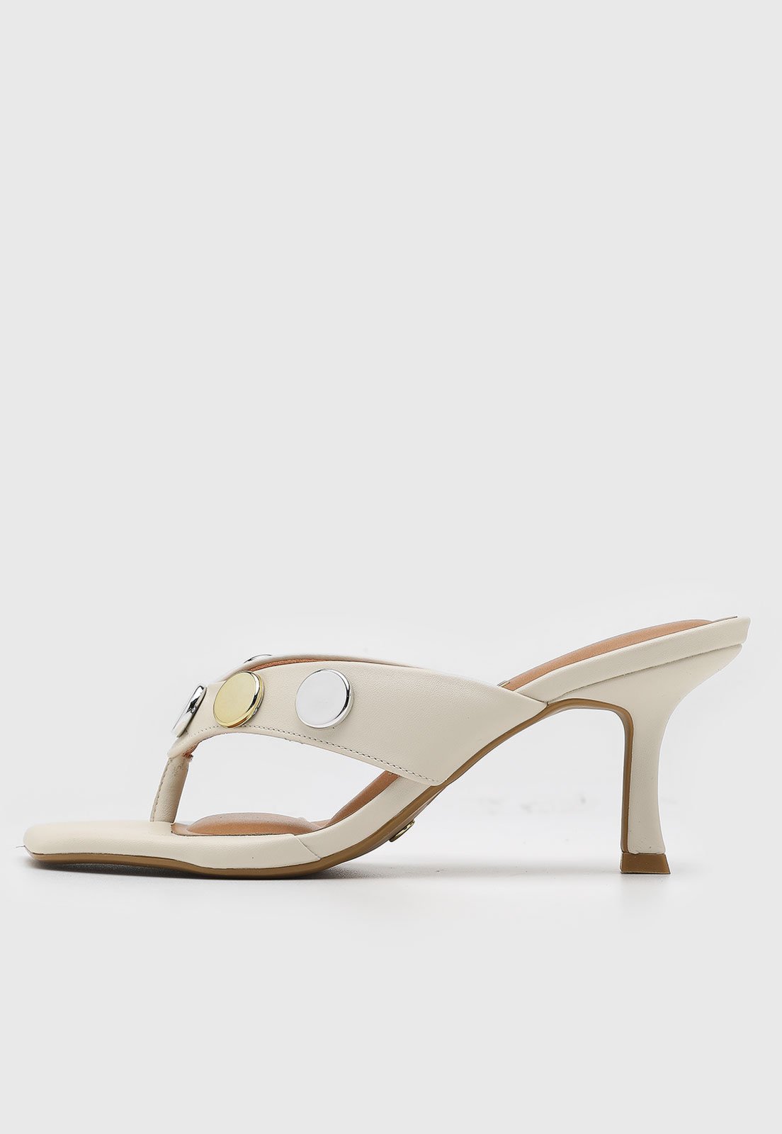 Sandália Feminina Vizzano Tamanco Salto Médio Geométrico Off-White