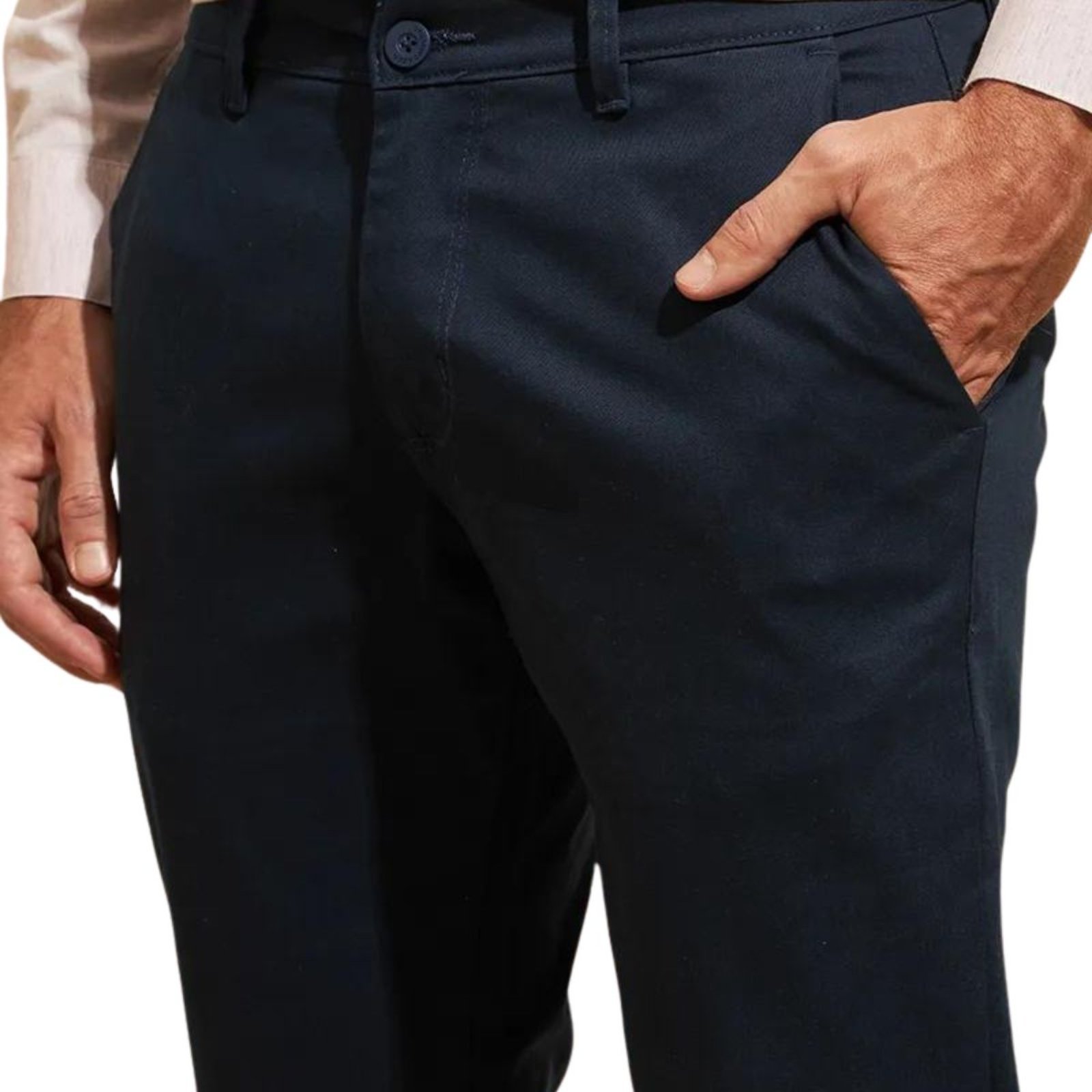 Vista 3 Kit 2 Calças FMF de Sarja Chino Com Bolso Traseiro Embutido Alfaiataria Skinny Marinho azul marinho FMF azul marinho