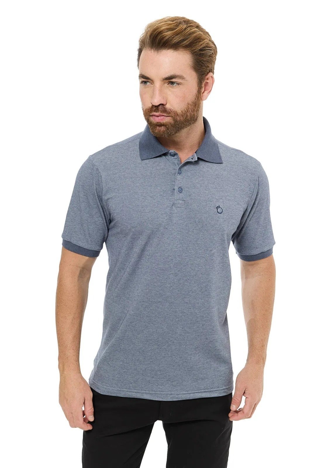 Camisa Gola Polo Olimpo Piquet Azul Jeans