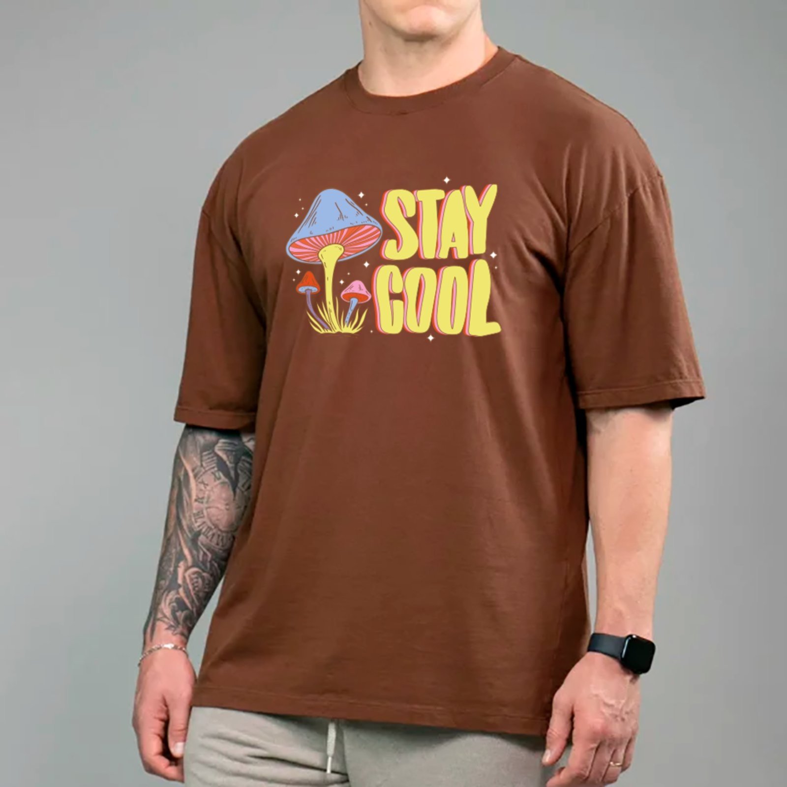 Camiseta Ousy Cogumelos Stay Cool Oversized Unissex Marrom