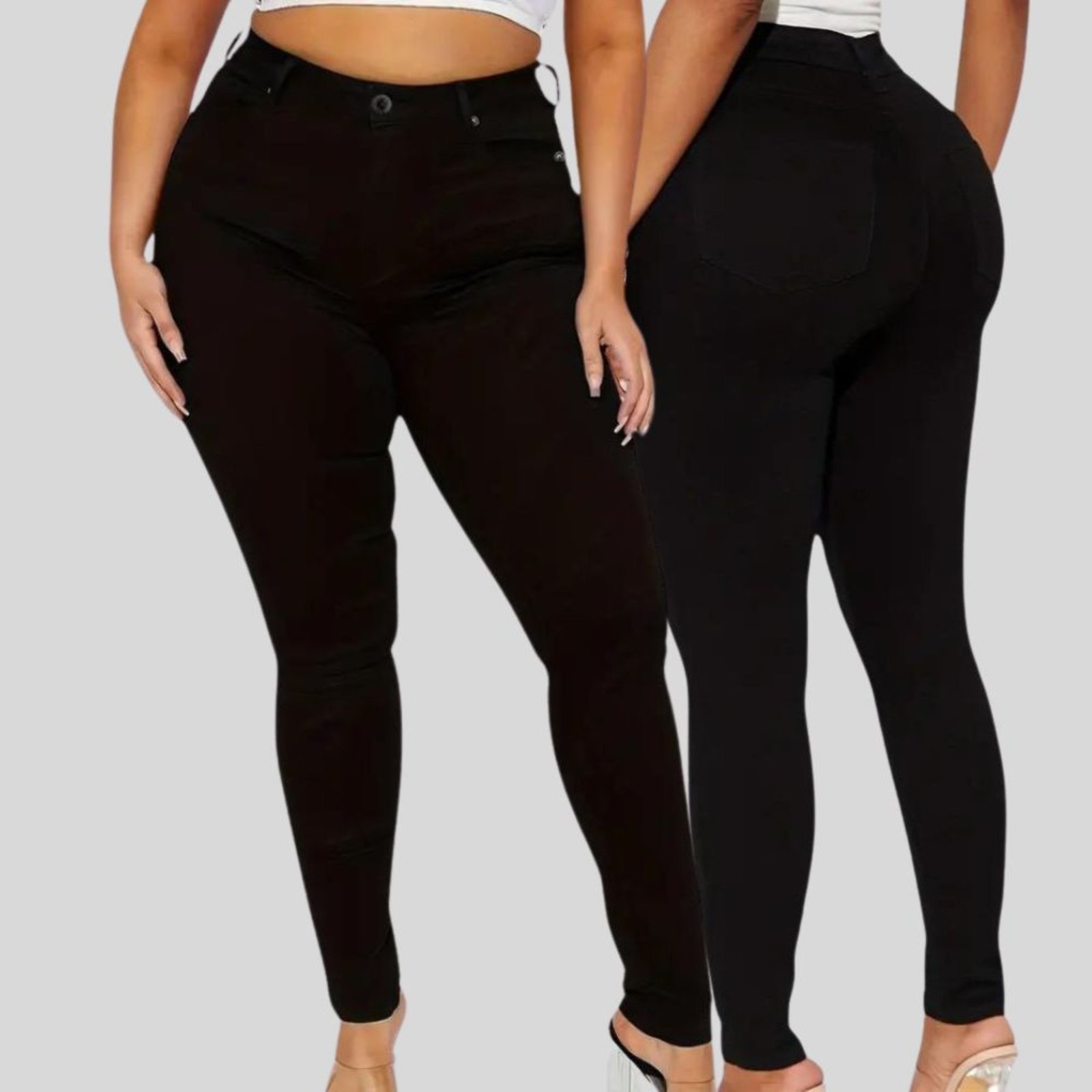 Kit 2 Calça Jeans Feminina Tex Jeans Plus Size Skinny com Elastano e Cintura Alta Preta