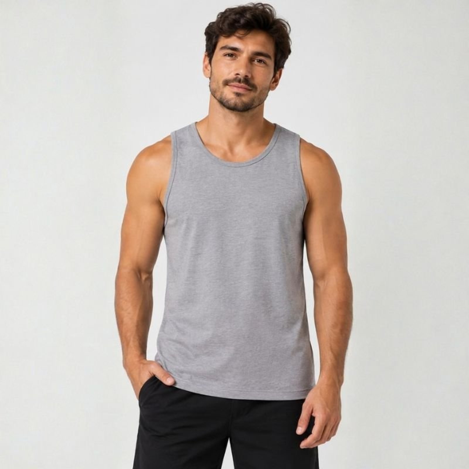 Regata Básica Masculina Lisa Slim Fitness Academia - Cinza