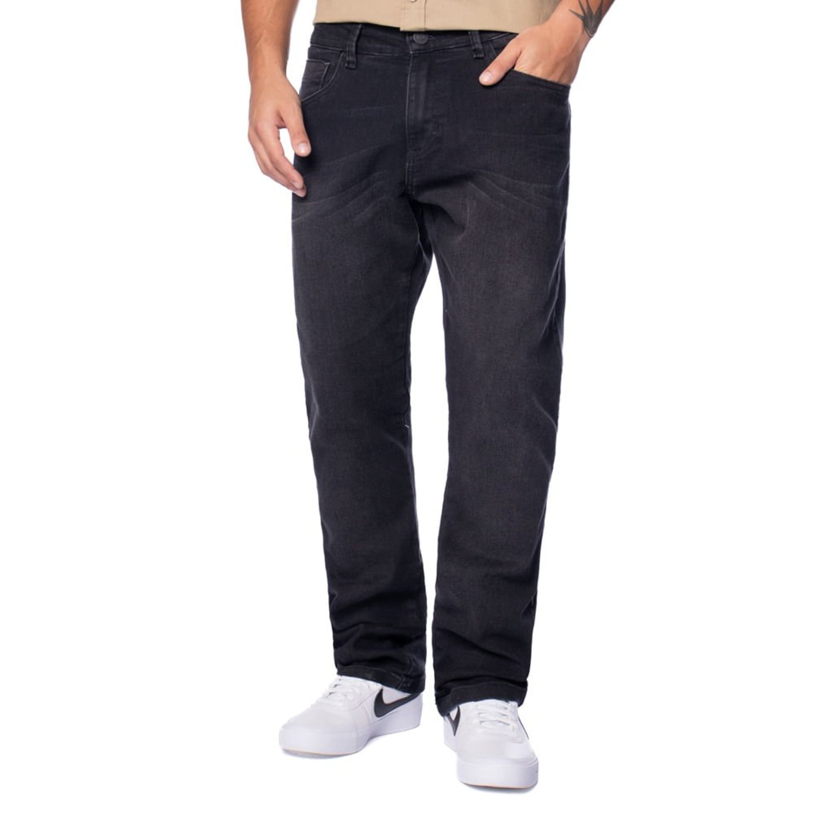 Vista 2 Calça Jeans Masculina Gangster Modelagem Reta preto Gangster preto