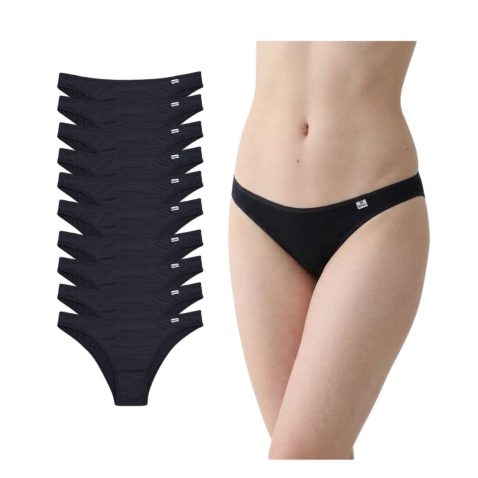 Kit com 10 Calcinhas Tanga DelRio 522024 Microfibra Preto