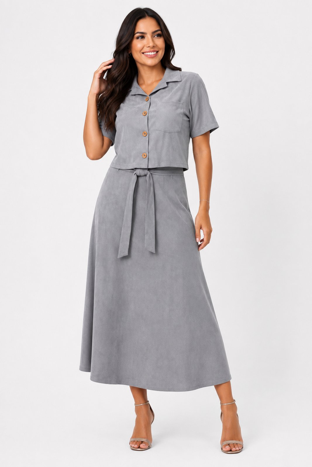 Conjunto Midi D Bell Outlet Fashion Com Amarração Cinza
