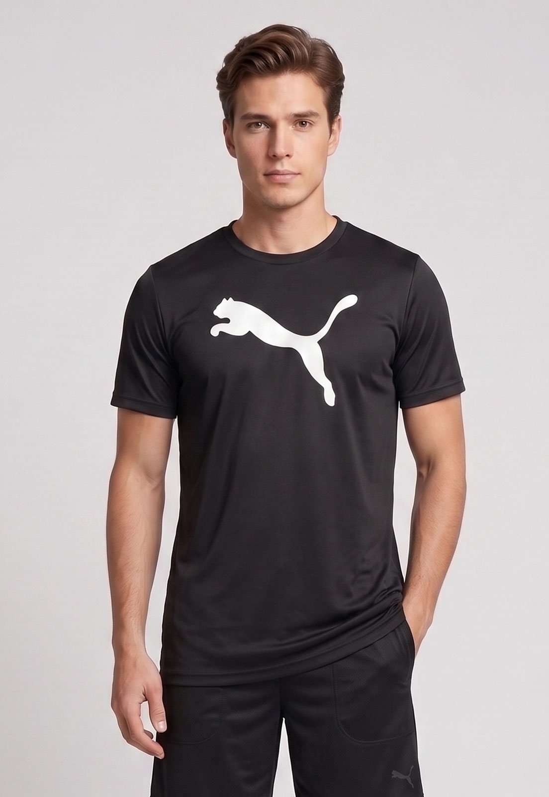 Camiseta Masculina Puma Logo Poliester Preta