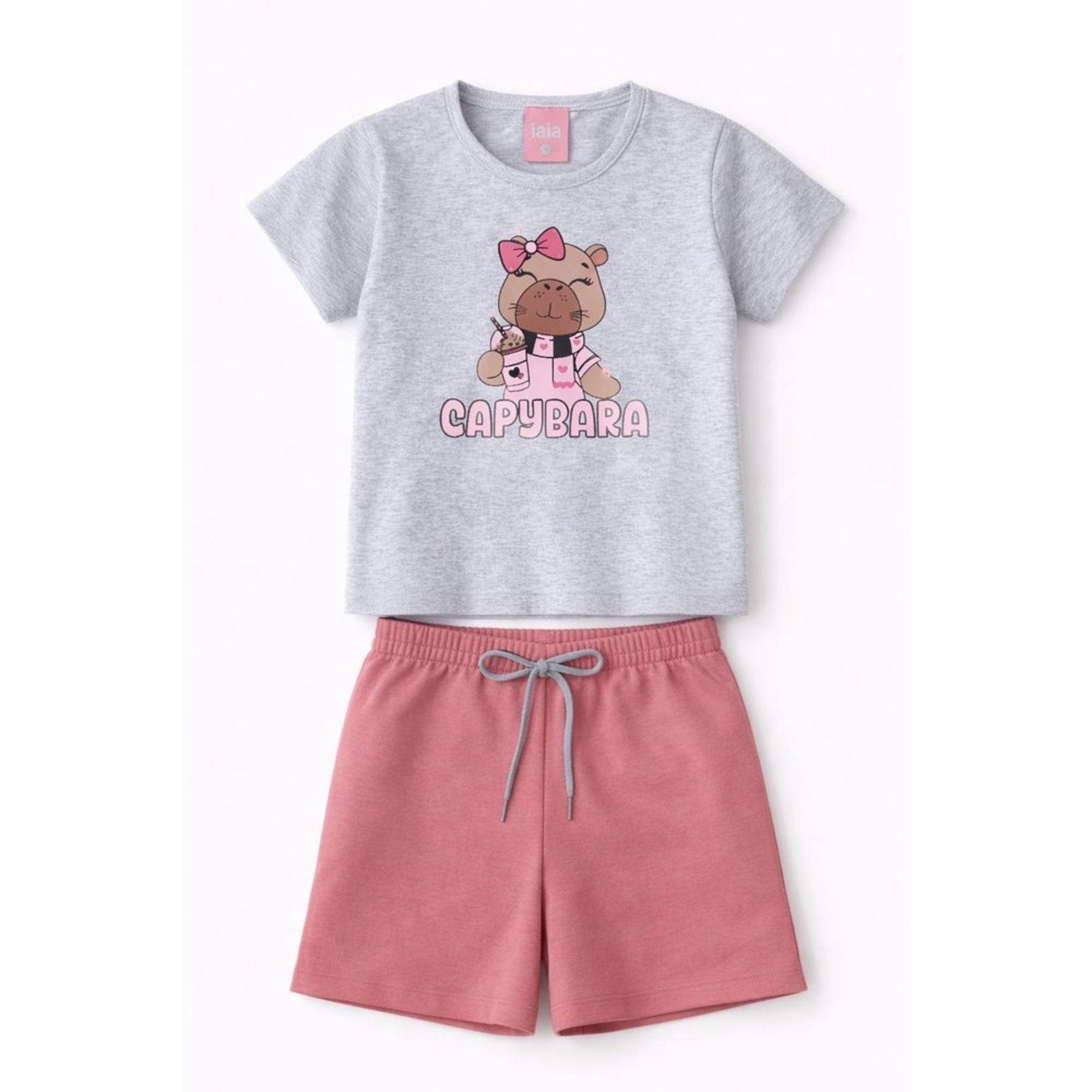 Vista 2 Infantil - Conjunto Menina Verão Capivara ROSA AZUL KIDS vermelho ROSA AZUL KIDS vermelho