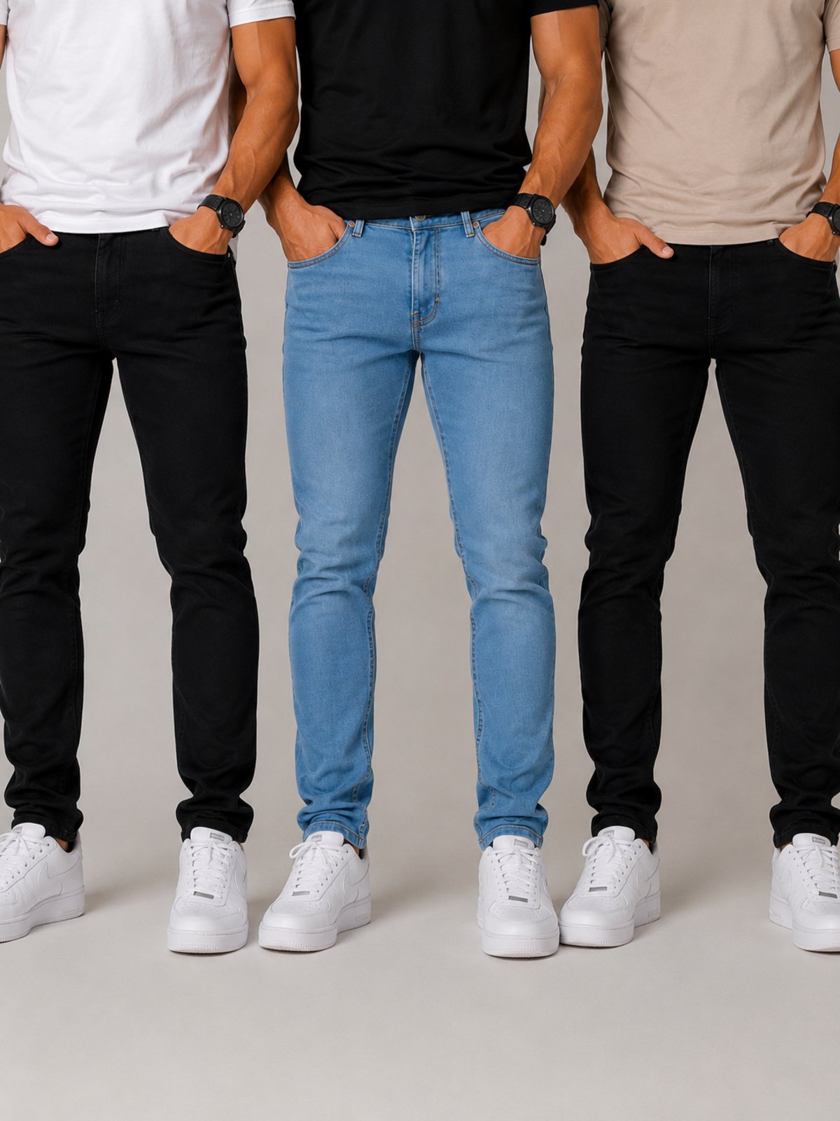 Kit 3 Calças Jeans Slim Masculinas Tex Jeans Premium com Elastano Preta+ Delavê