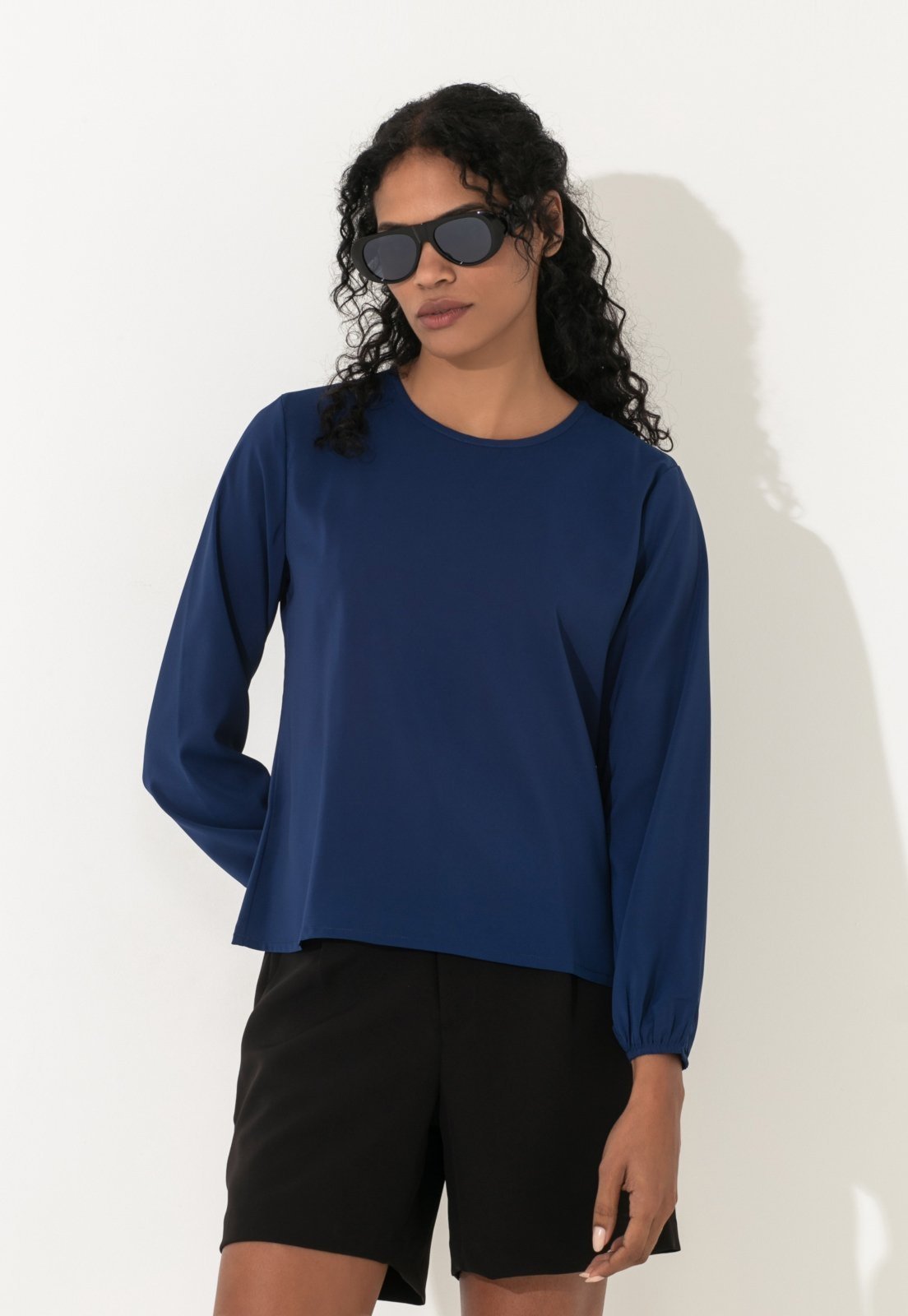 Blusa Traymon Manga Longa Marinho