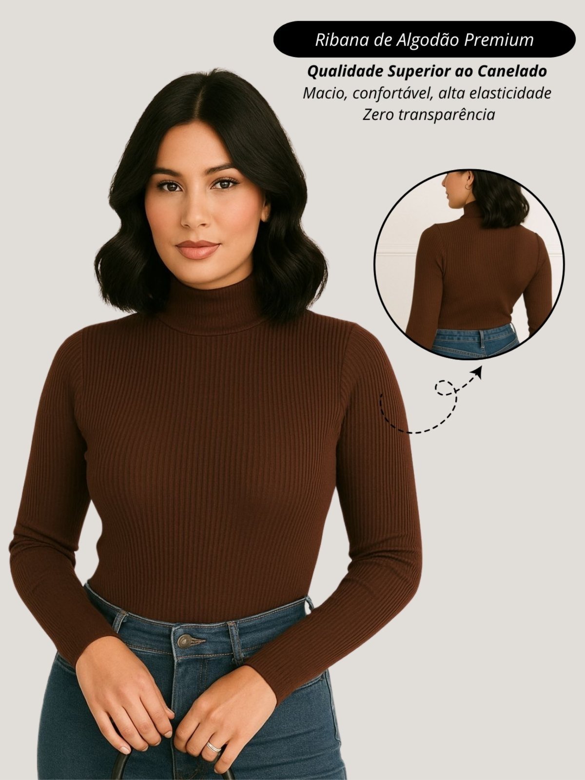 Blusa feminino cacharrel café Garota Urbana Fashion Outono inverno casual diario basico ribana canelado algodão