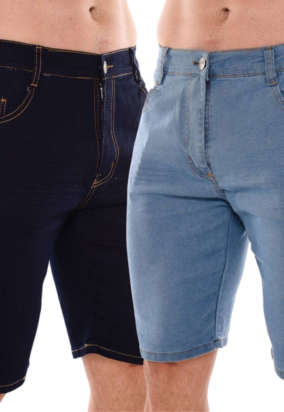 Kit 2 Bermudas Masculina Jeans Ethereal Jeans Confortável e Estiloso Azul Delavê Azul Escuro