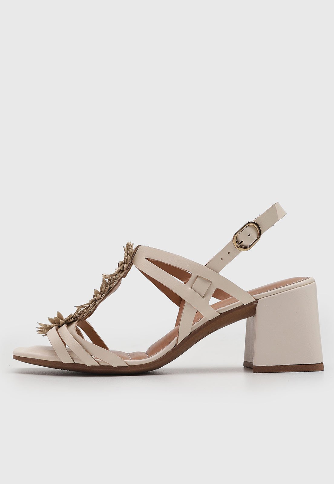 Sandália Feminina Dakota Tiras Florais Salto Bloco Off-White