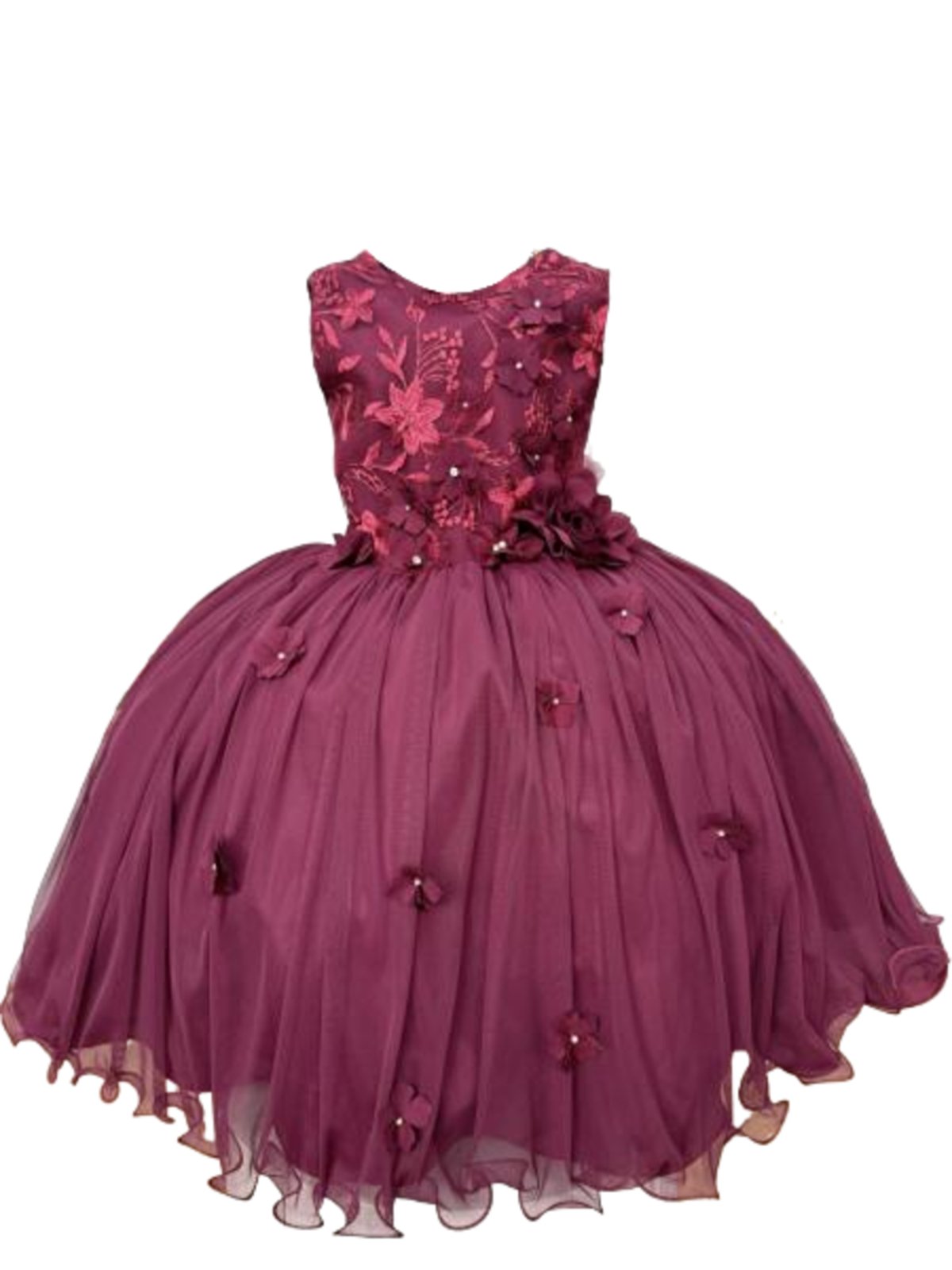 Infantil - Vestido Menina Juvenil Festa Marsala Vinho Formatura Casamento Dama Daminha Florista Aniversário Luxo Flores Renda Rodado Social Juvenil