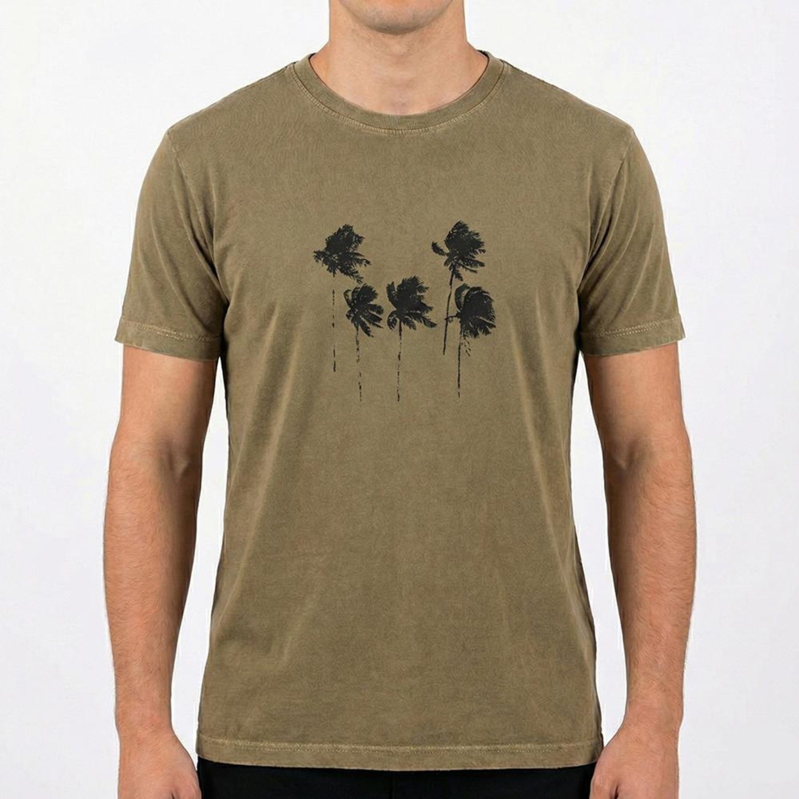 Camiseta Osklen Slim Stone Coqueiros Masculina Caqui