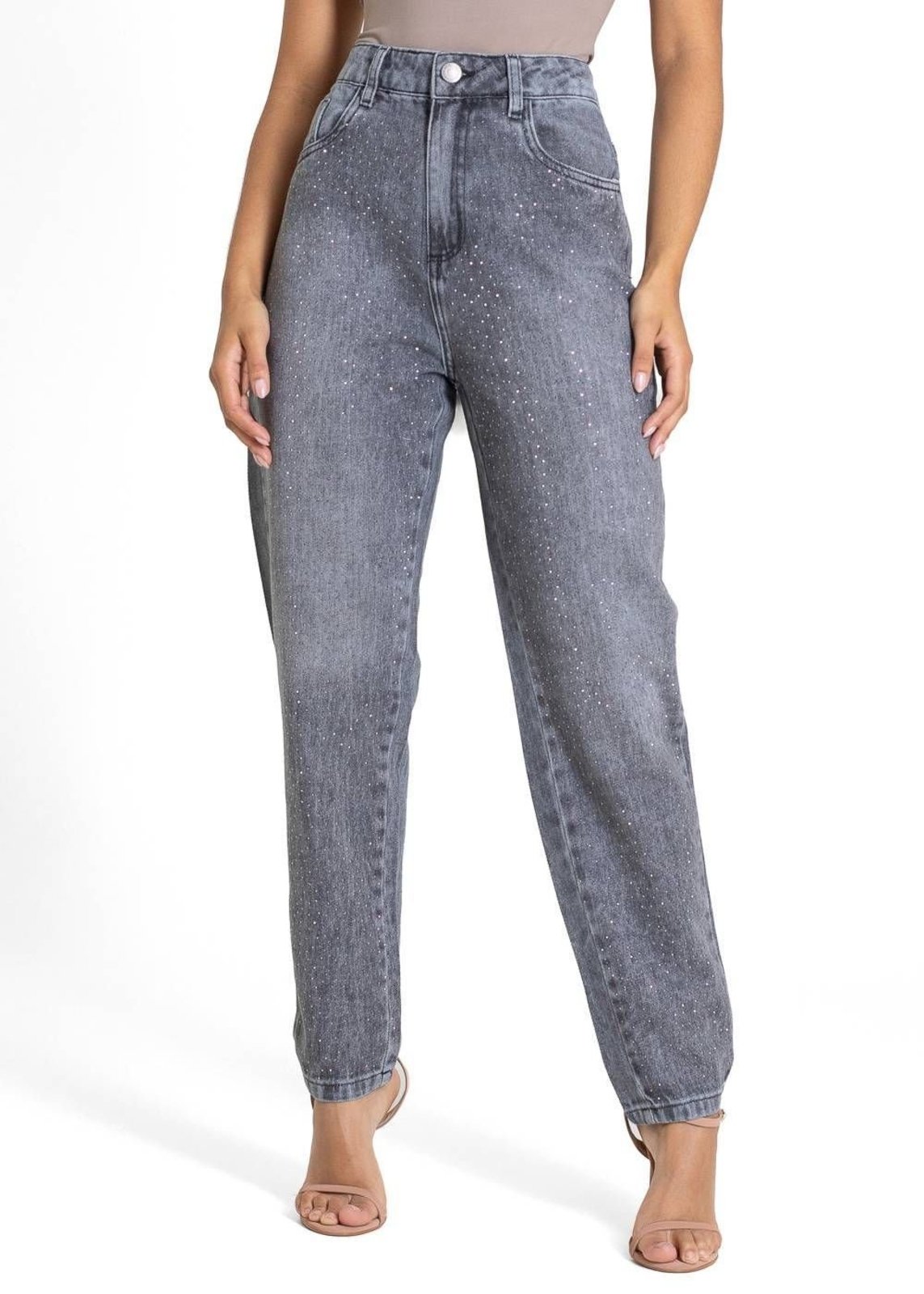 Calça Jeans Sawary Mom Brilho - 283423 - Cinza - Sawary