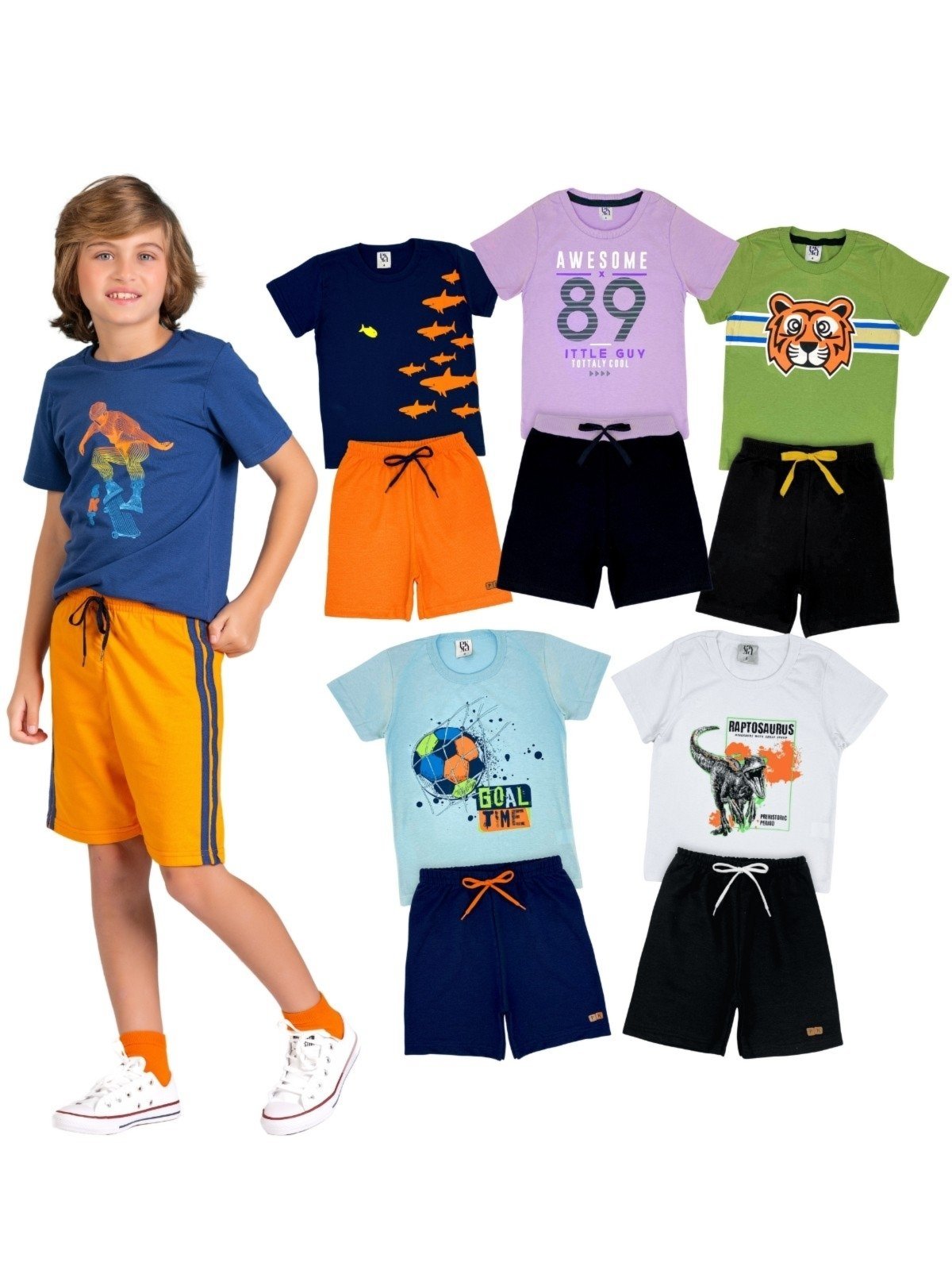 Vista 2 Infantil - Kit Sortido Platinum 10 Peças de Roupas Menino Verão - 5 Camisetas + 5 Bermudas PLATINUM KIDS multicolorido PLATINUM KIDS multicolorido