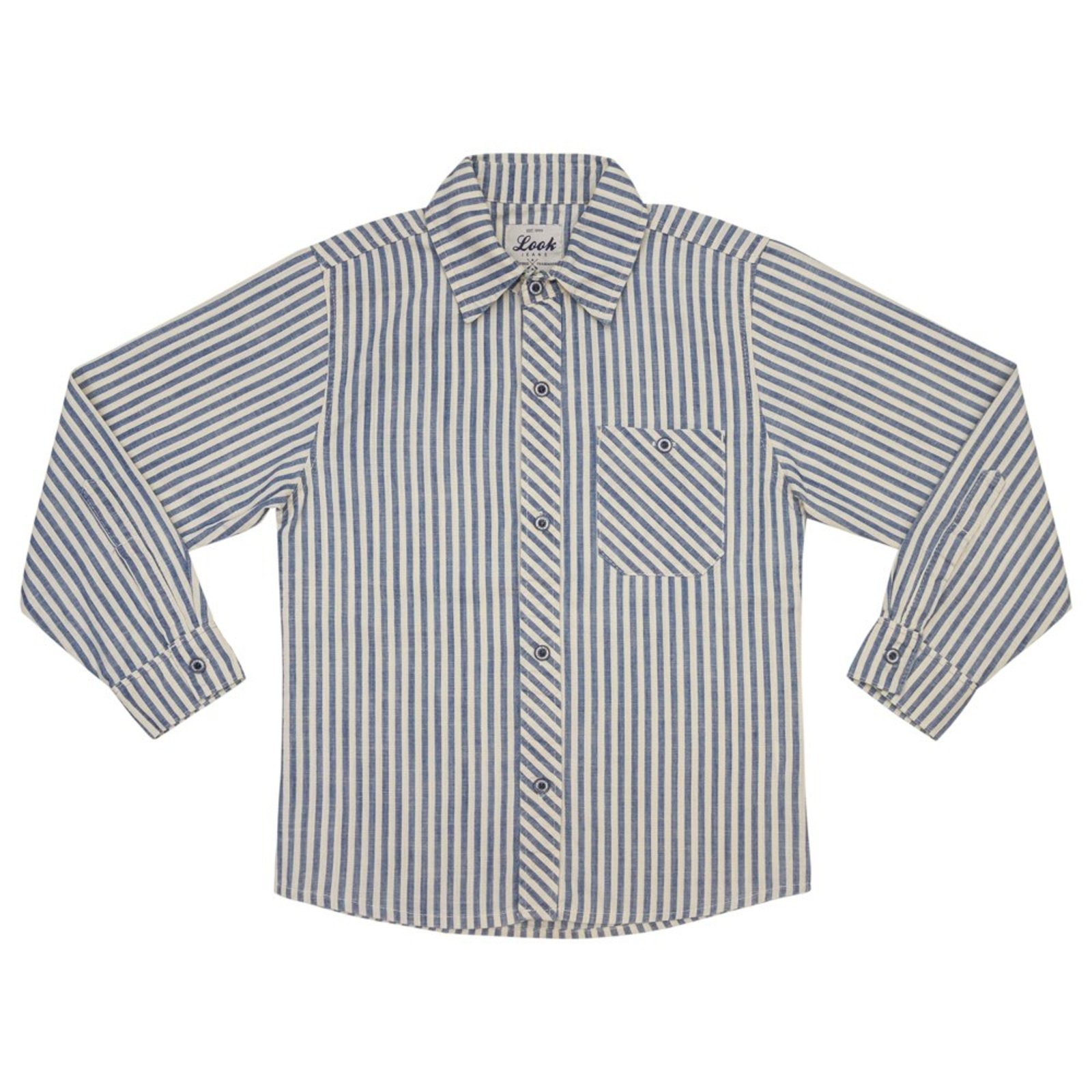 Infantil - Camisa Juvenil Look Jeans Sarja Listrada Bege/Azul