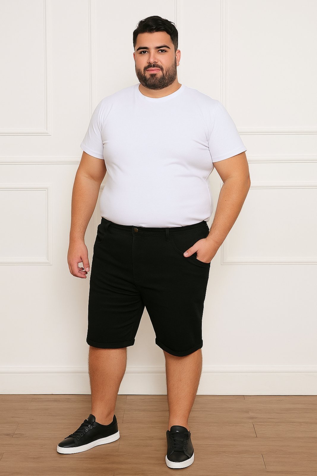 Bermuda Sarja Plus Size Masculina Premium Estilo Renovado Casual e Confortavel Preto