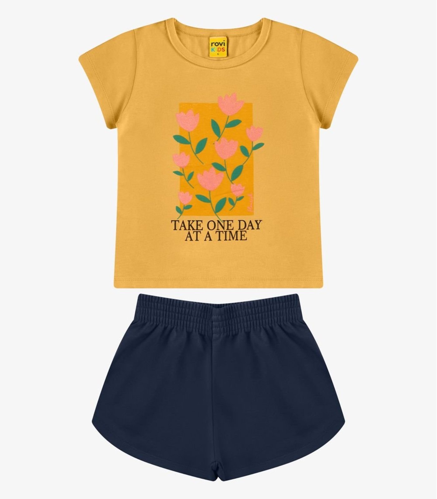 Infantil - Conjunto Blusa com Shorts Meia Malha Rovi Laranja