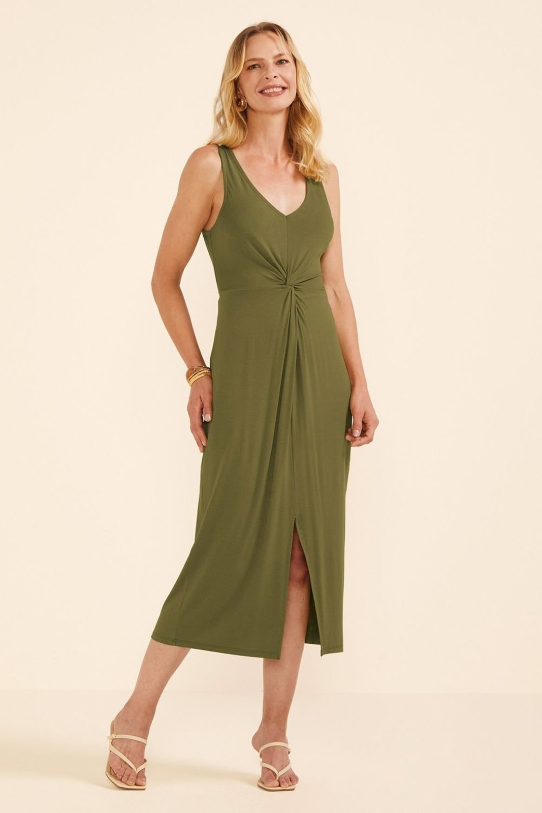 Vestido Midi Detalhe Torcido Feminino Marialícia Verde