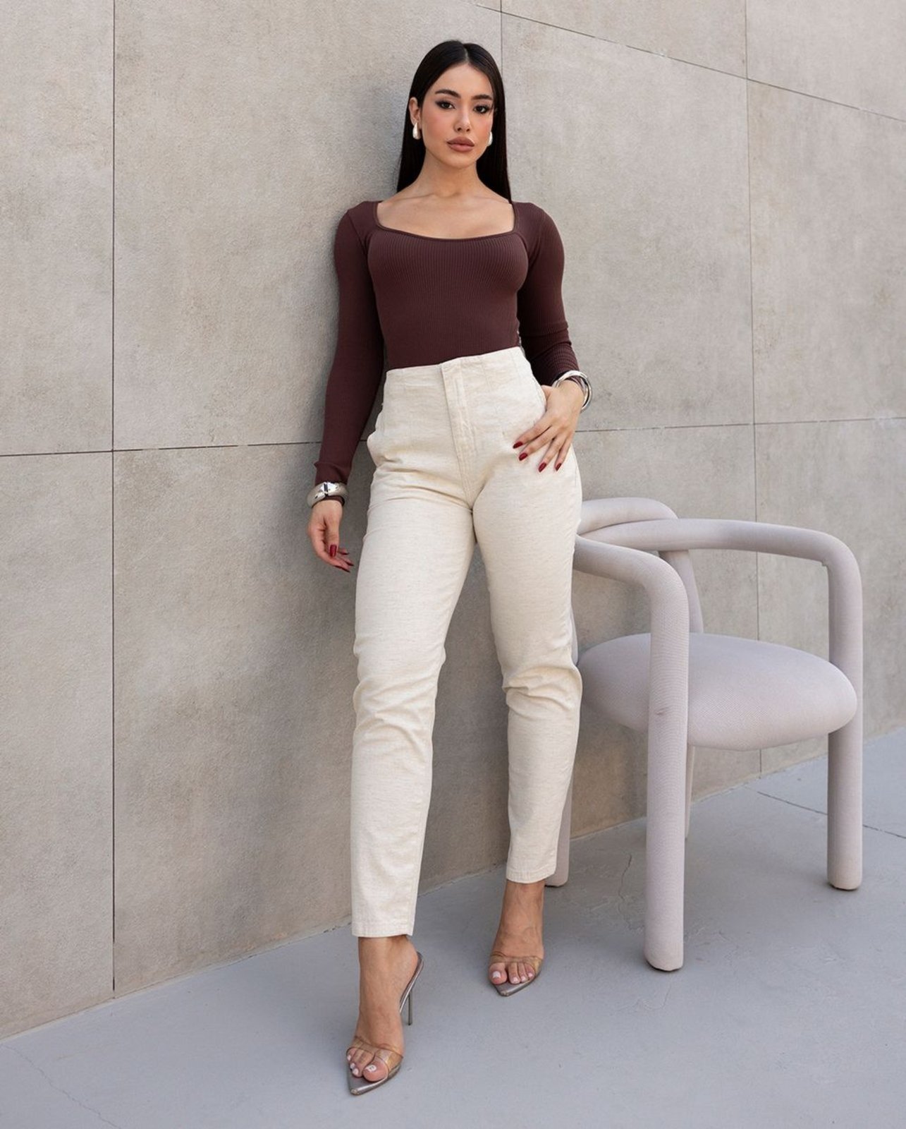 Calça Linho Reta Feminina Alfaiataria Cintura Alta 24573 Linho Consciência