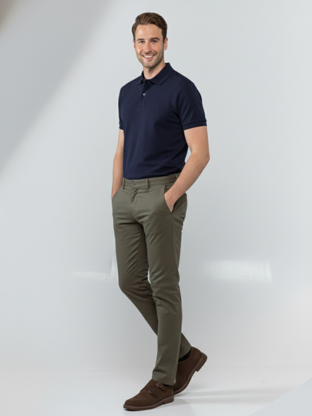 Calça Sarja Masculina Tempo Hábil Verde Militar Confortável para o Dia a Dia