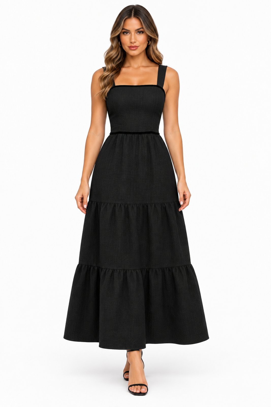 Vestido Longo D Bell Outlet Fashion Regata Marrant Lastex Preto