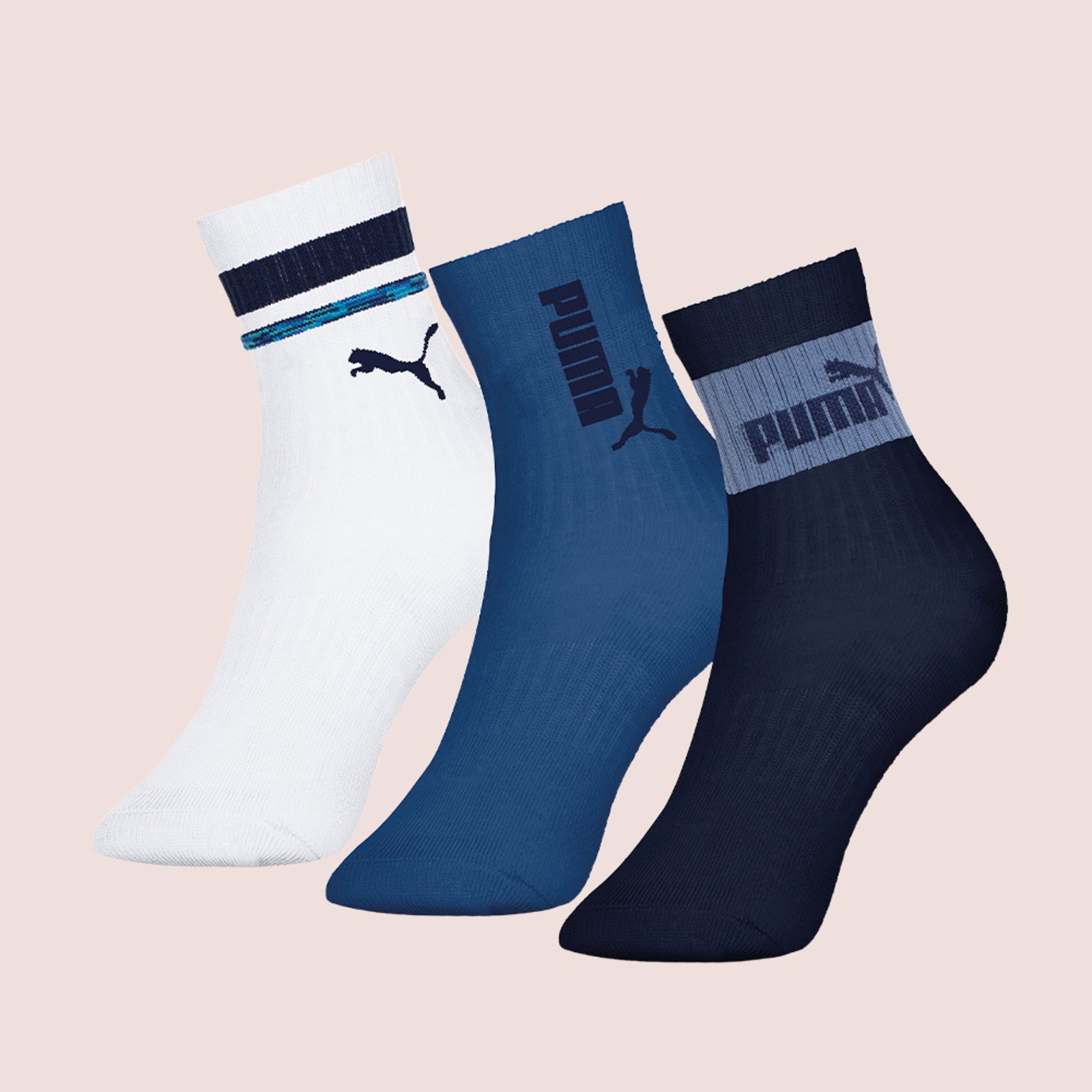 Kit 3 Pares Meia Puma Menino Cano Longo Puma Azul e Branco