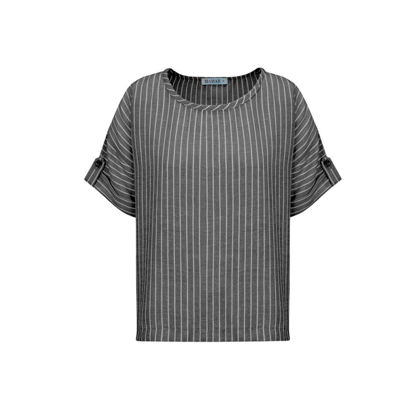 Blusa Feminina Biamar Mullet Listrada Cinza Escuro/Claro