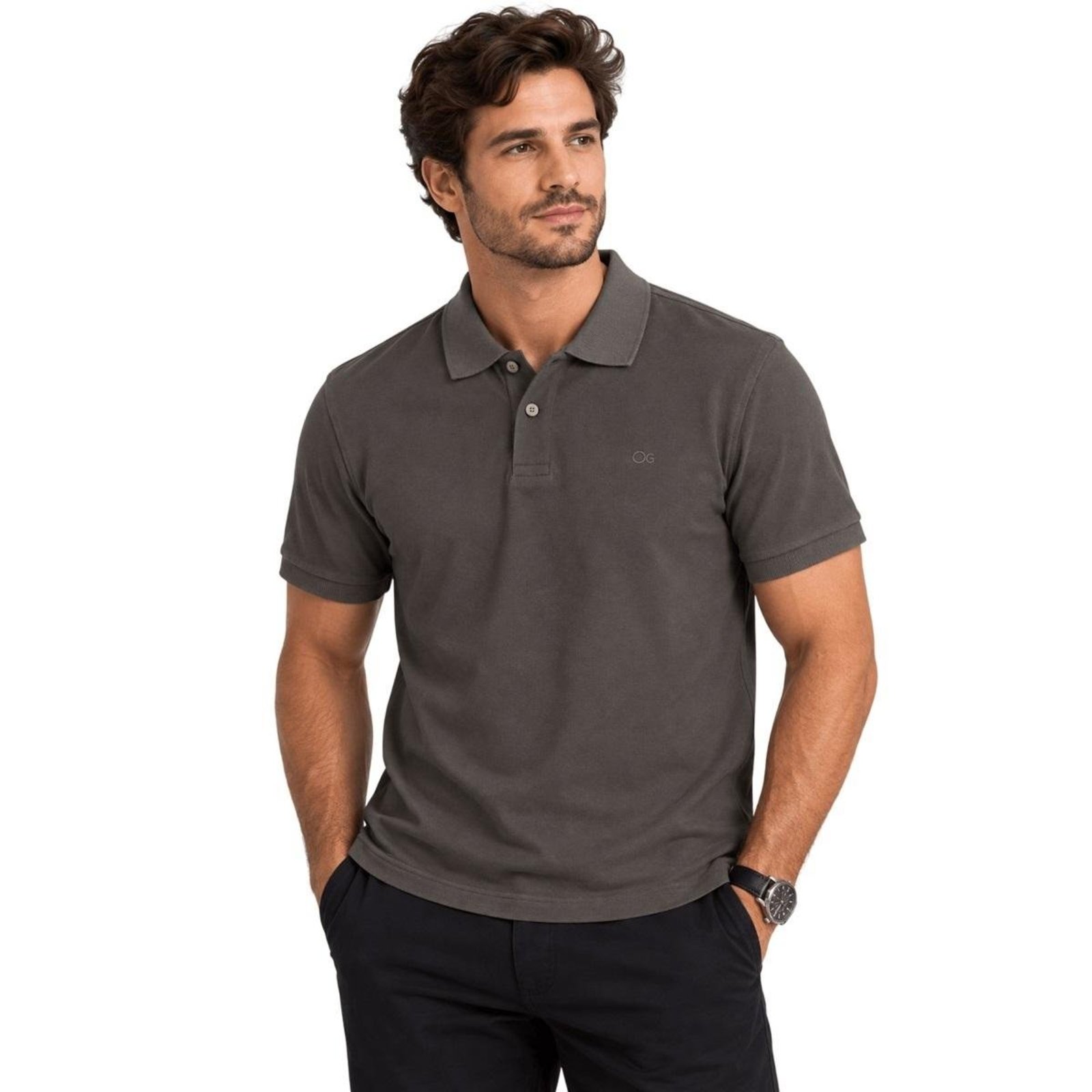 Camisa Polo Slim Masculina Ogochi 007510001 Cinza