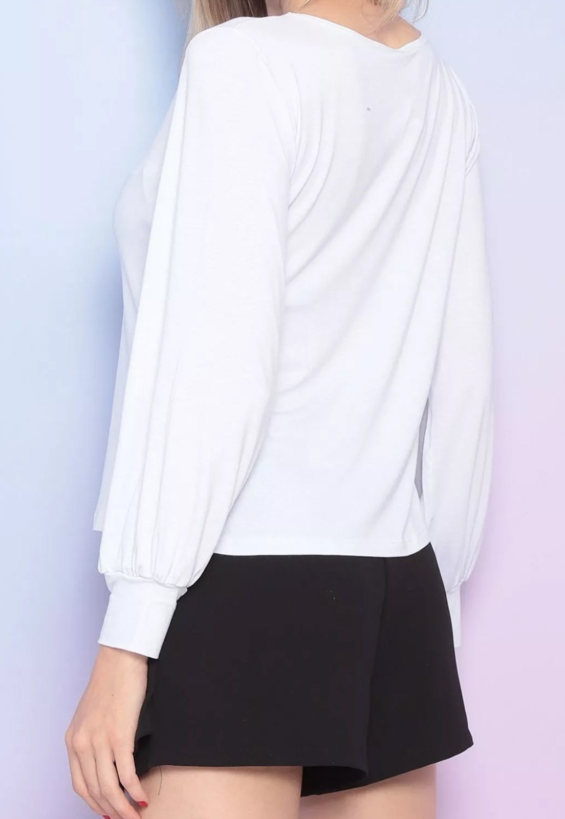 Vista 3 Blusa Viscolycra Maria Paes Manga Longa Branca branco Maria Paes branco