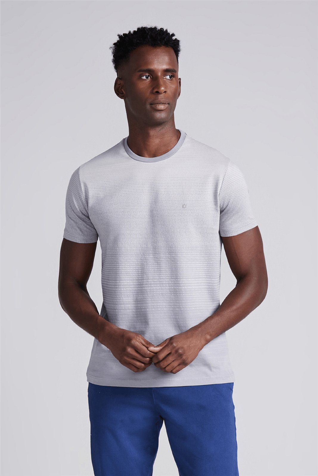 HIGHSTIL Camiseta Jacquard Slim Fit - Cinza Médio / Cinza Claro