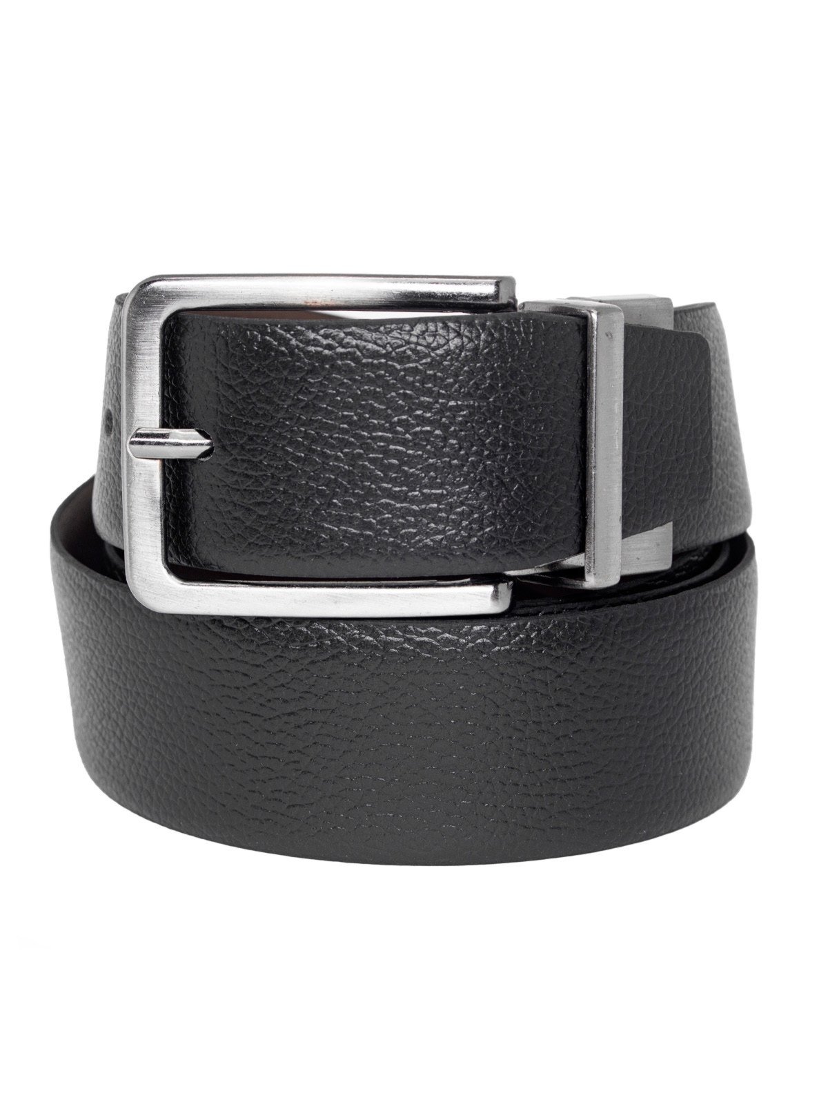 Vista 3 Cinto Social Masculino Fasolo Dupla Face Couro Legítimo Floater + Café Fivela Prata preto Fasolo preto