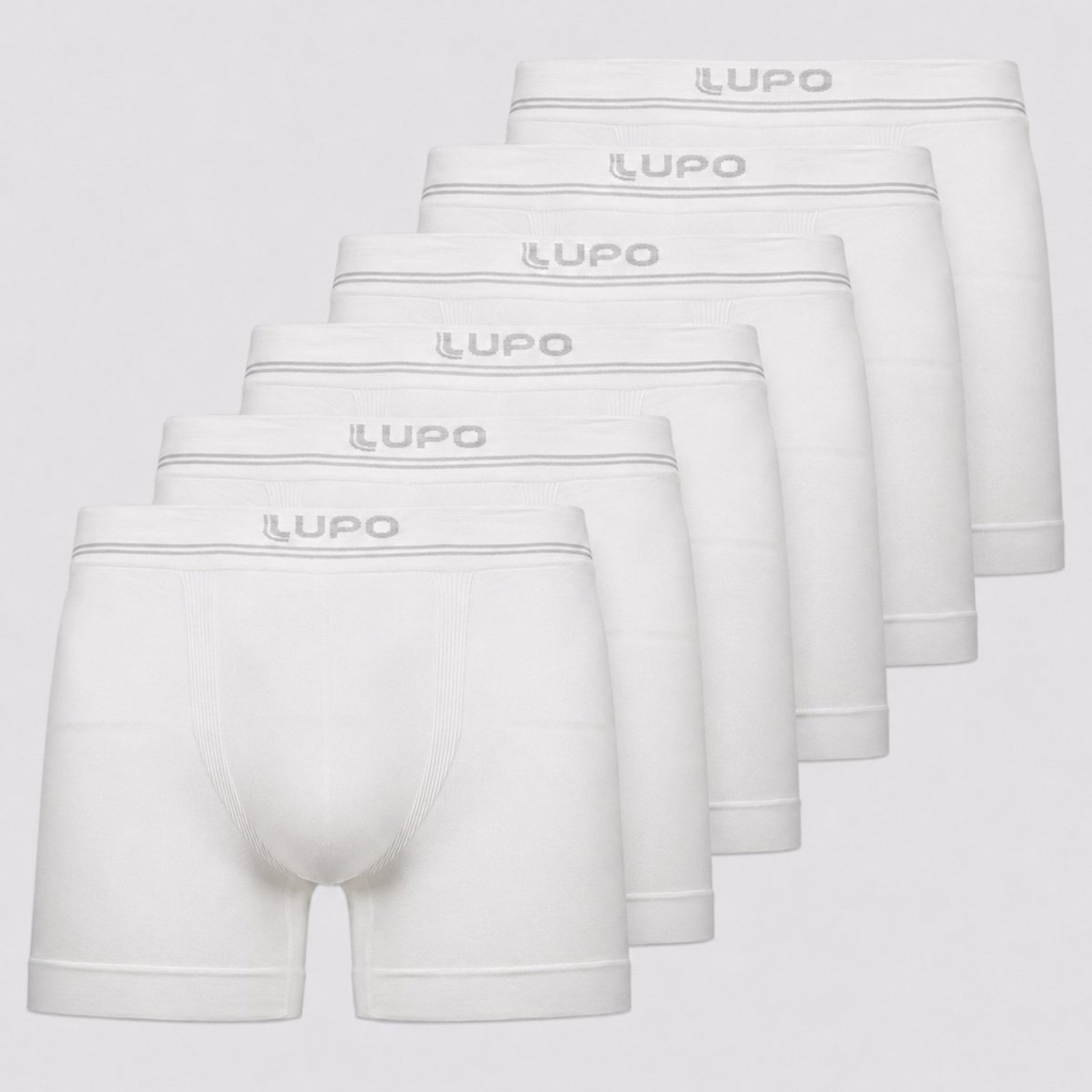 Kit 6 Cuecas Boxer Lupo Microfibra Sem Costura Branca e Cinza