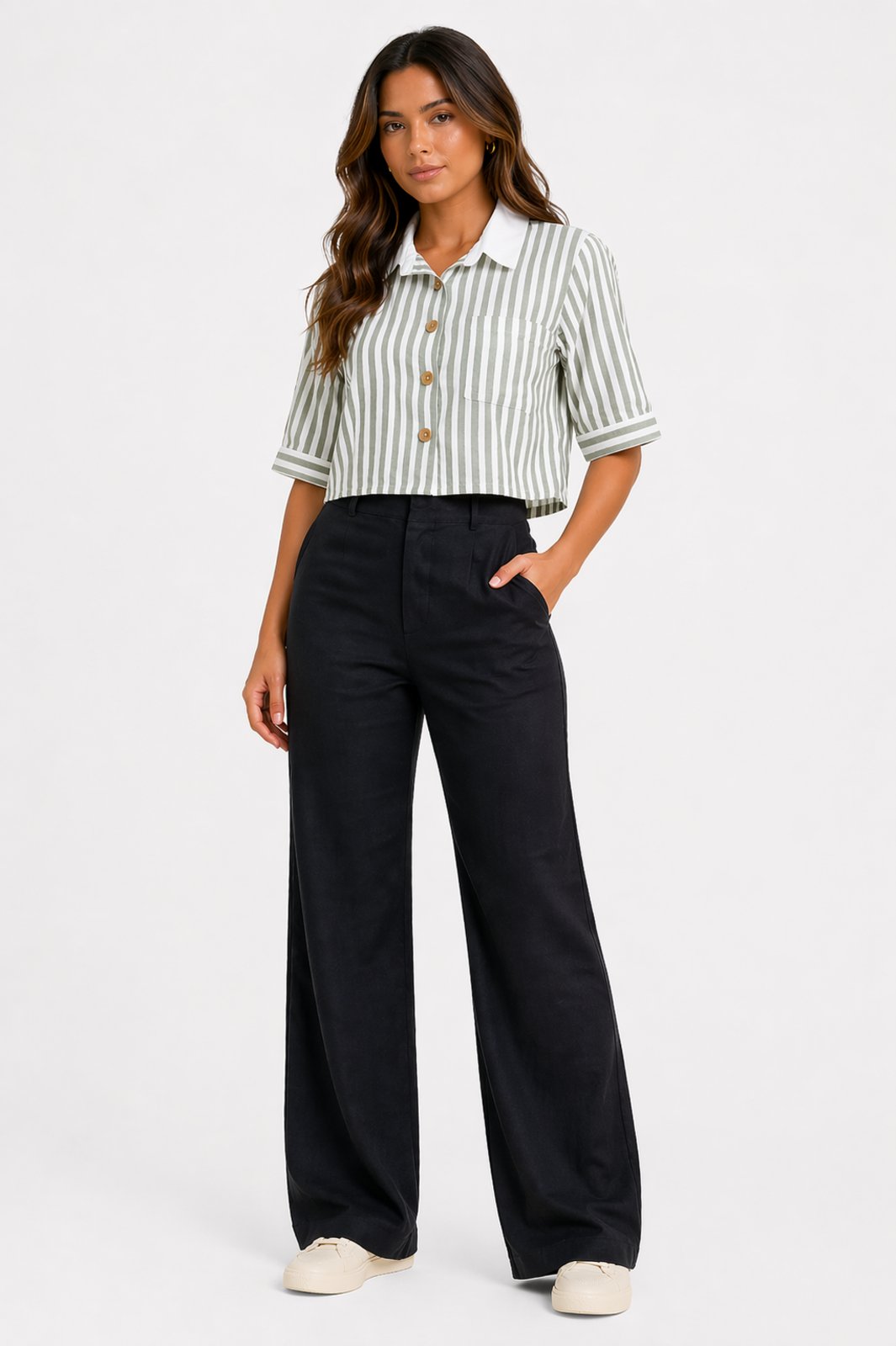 Cropped Social D Bell Outlet Fashion Listrado Verde