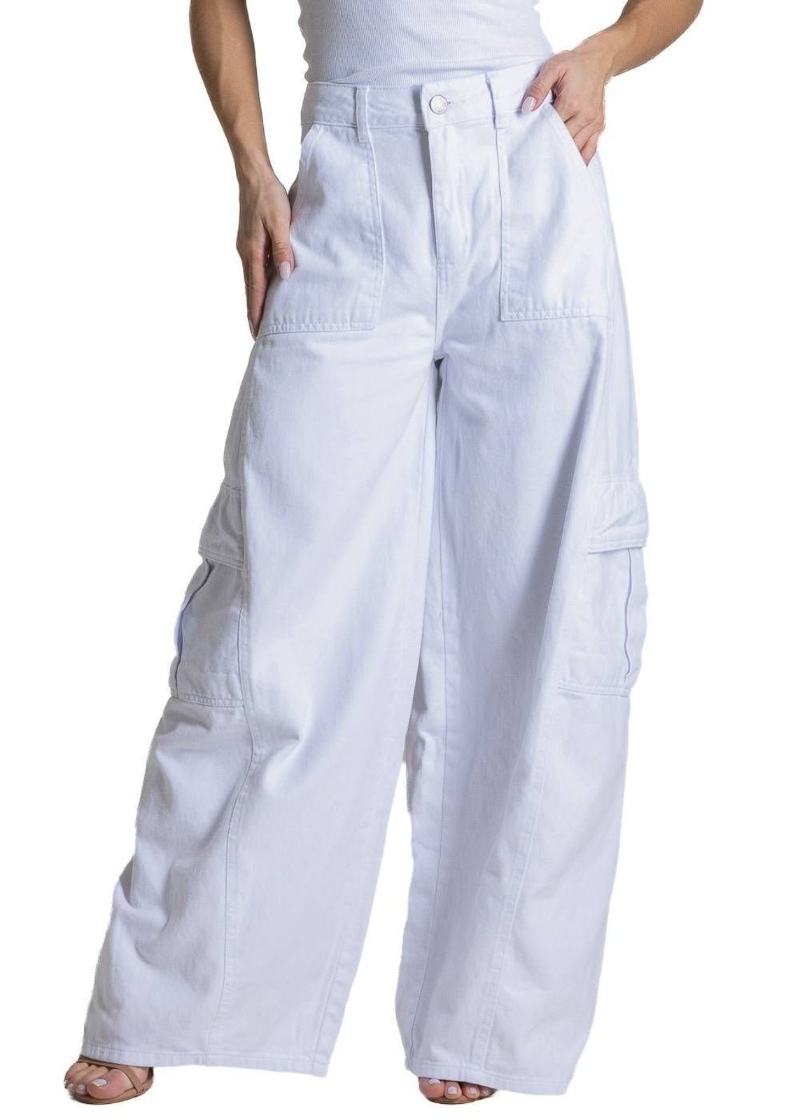 Calça Sarja Sawary Balloon Cargo - 283683 - Branco - Sawary