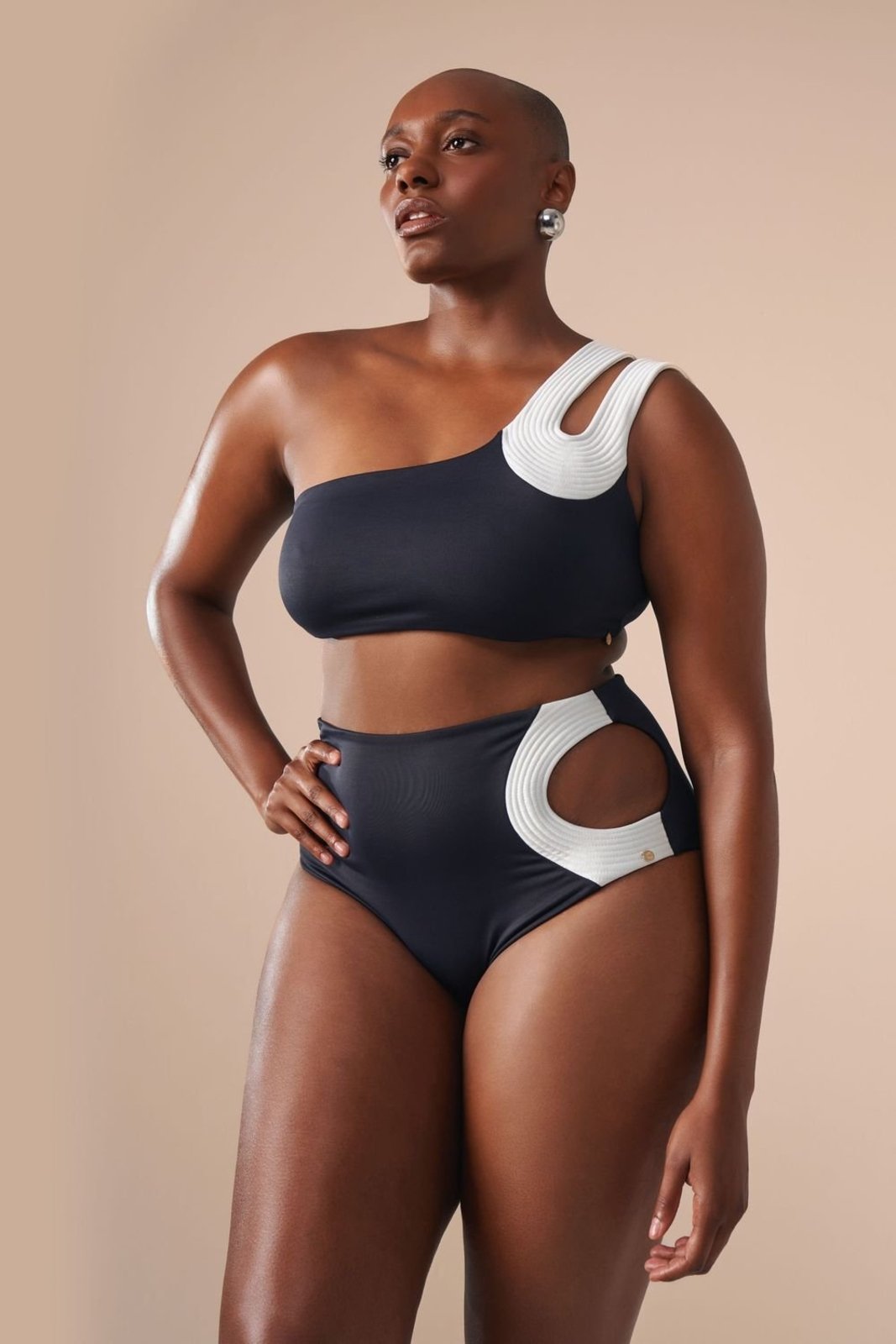 Top Biquíni um Ombro só Contour Preto Suntime