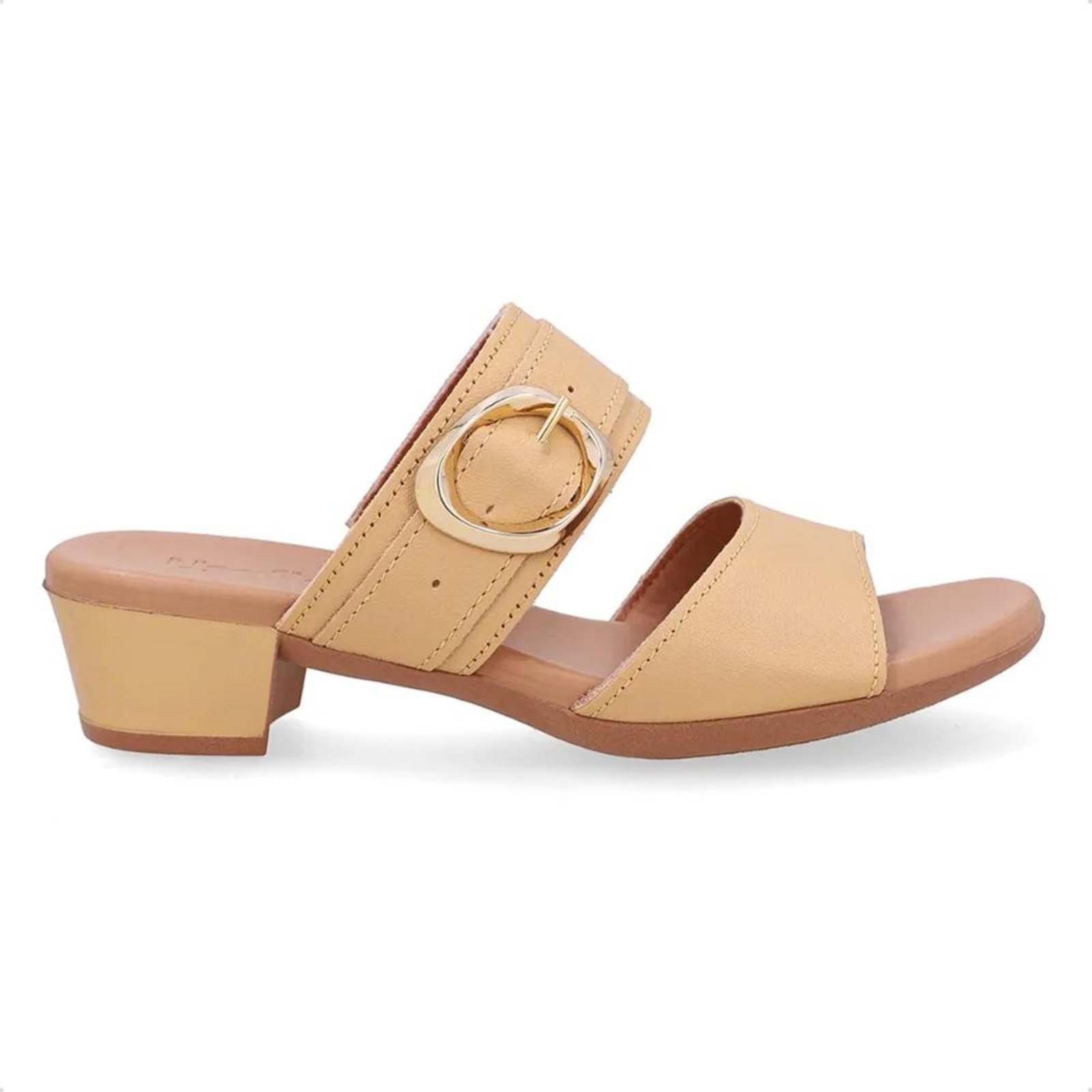 Tamanco Usaflex Feminino Salto Bloco Couro Fivela UD12001 Bege
