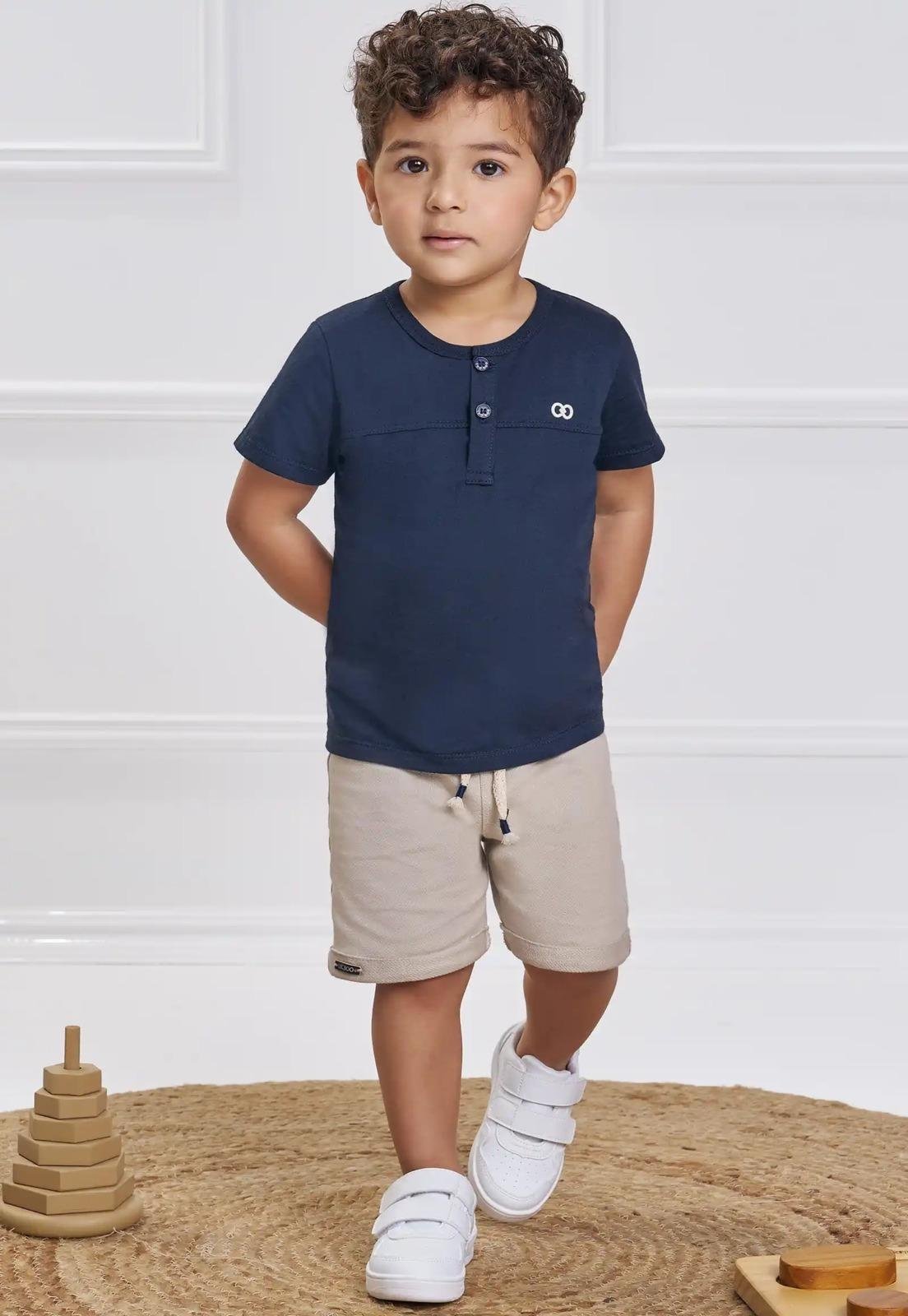 Infantil - Conjunto Bermuda Algodão Menino LucBoo 3 Azul