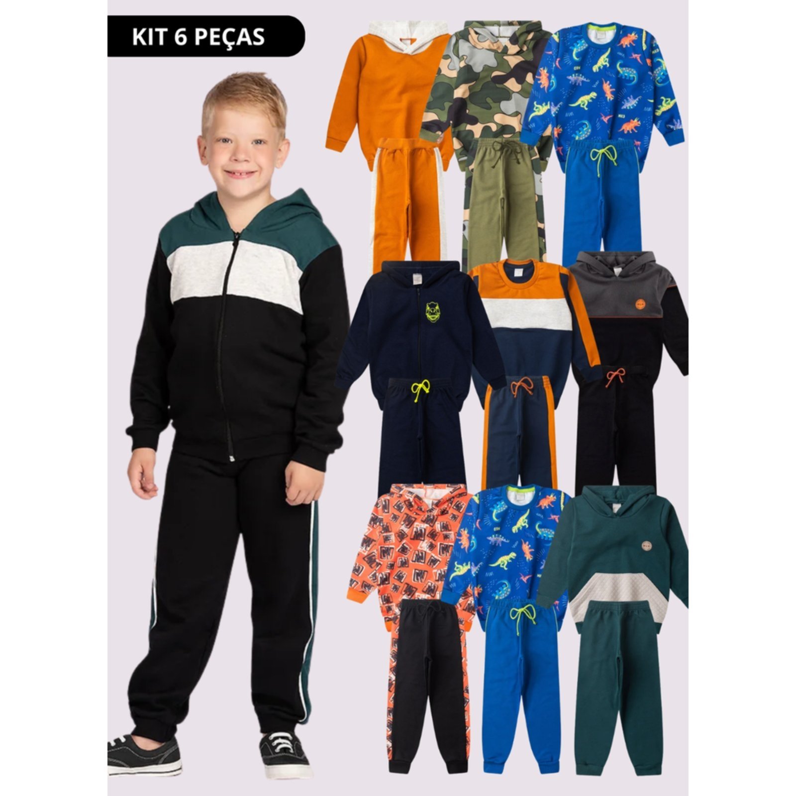 Infantil – Kit Sortido Molekada 6 Peças de Roupas Infantis Menino Inverno Multicolorido- 3 Conjuntos