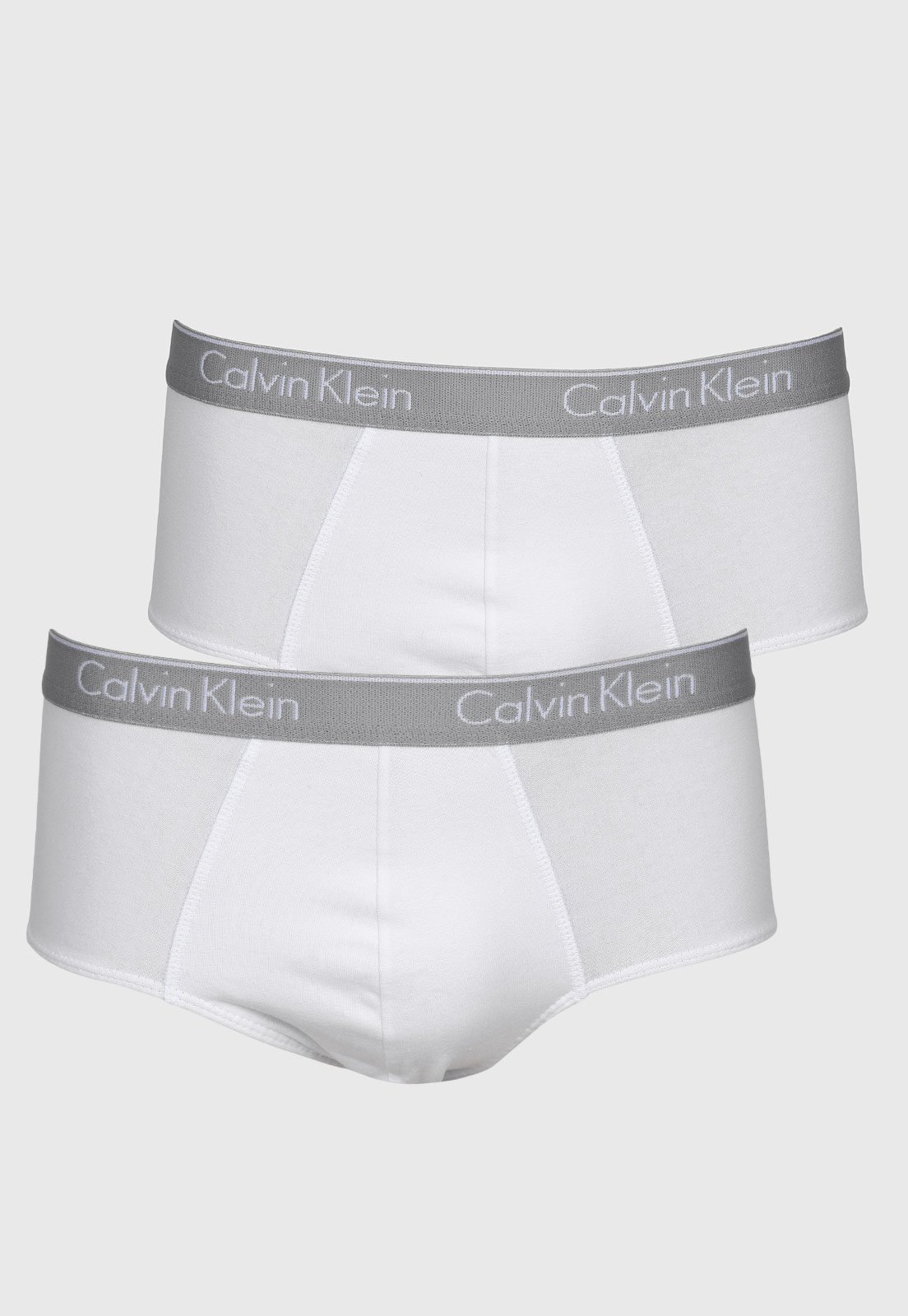 Kit 2pçs Cueca Calvin Klein Underwear Slip Logo Branco