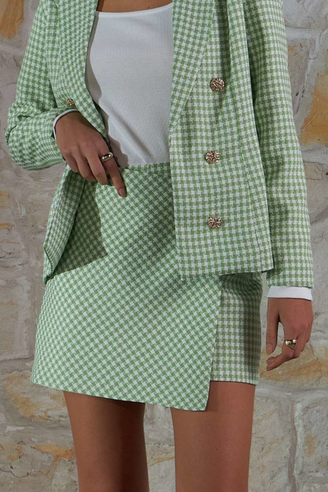 Short Saia Vanibele Xadrez Verde