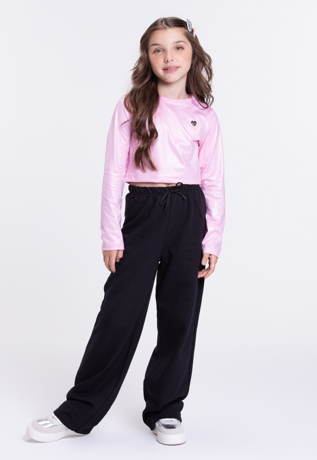 Vista 2 Infantil - Conjunto Moletom Cirrê e Wide Leg VIDA COSTEIRA preto VIDA COSTEIRA preto