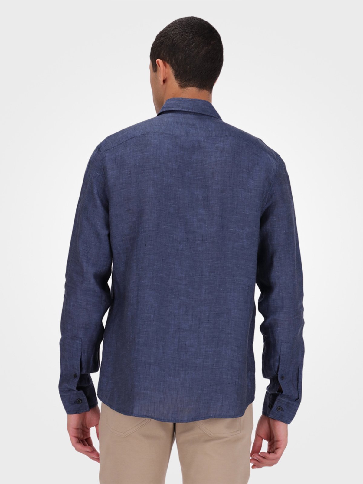 Camisa de Manga Longa Masculina em Linho Calvin Klein - Azul Marinho CKS Premium Label