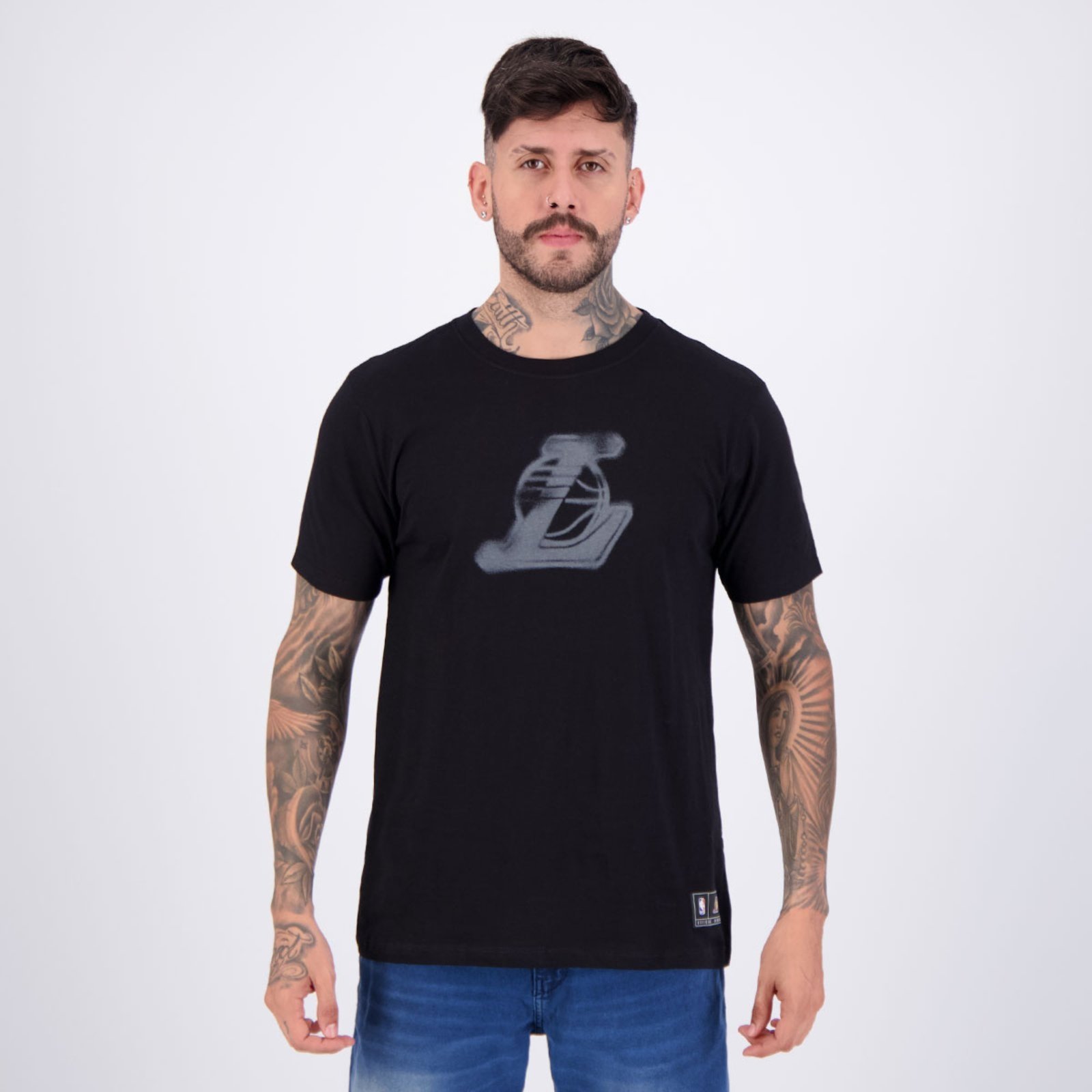 Vista 2 Camiseta NBA Los Angeles Lakers Spray Preta preto NBA preto