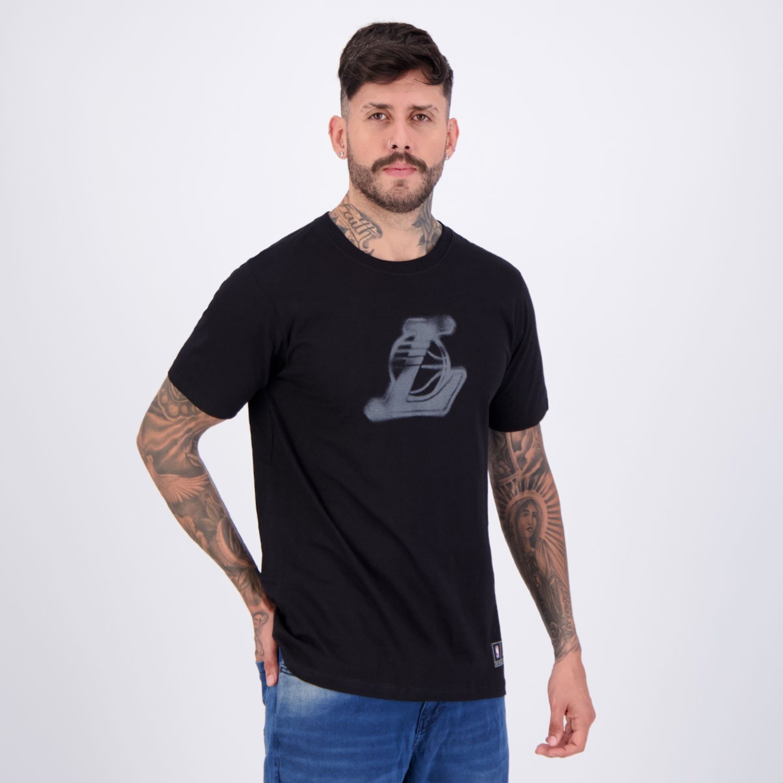 Vista 3 Camiseta NBA Los Angeles Lakers Spray Preta preto NBA preto