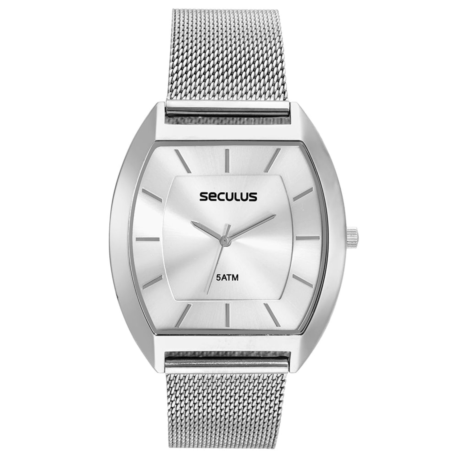Relógio Masculino Aço Quadrado Slim Prata Seculus