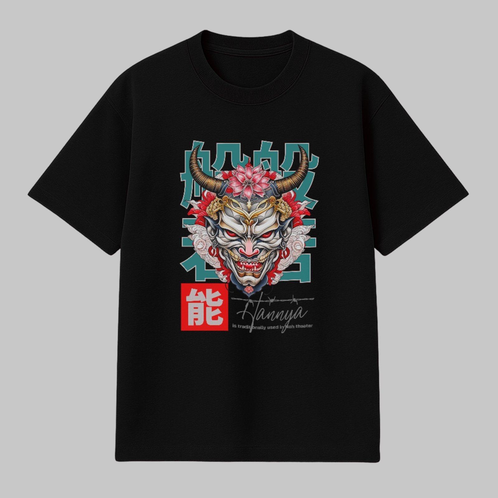 Camiseta Básica Hannya Samurai Arte Oriental Japonesa Unissex Preto