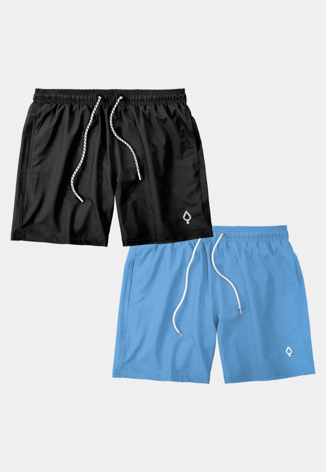 Kit 2 Shorts Resina Bermuda Praia Tactel Liso Masculino Mauricinho Preto/Azul