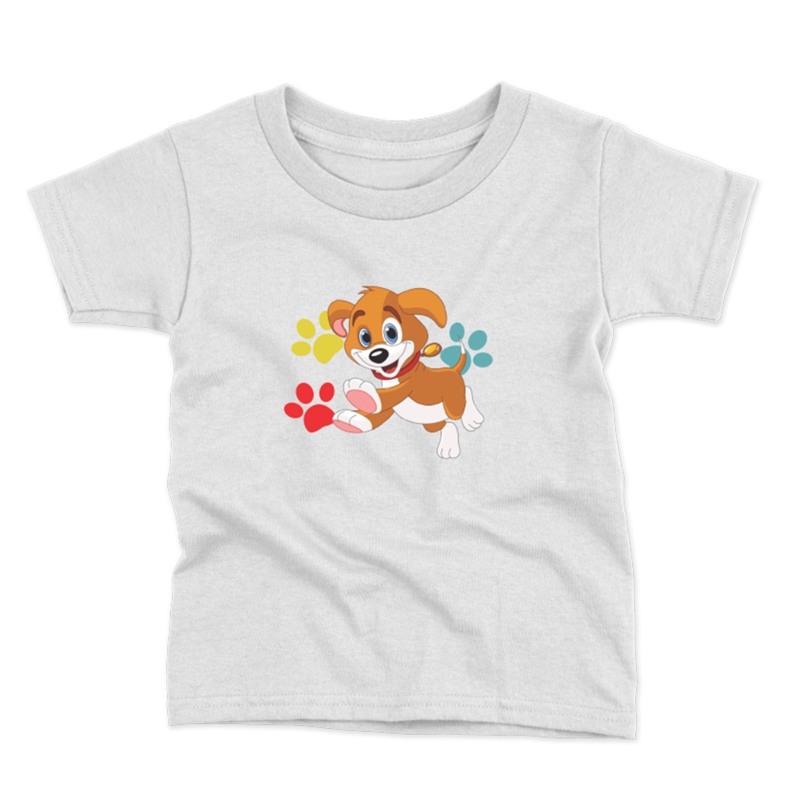 Infantil – Camiseta Menino ou Menina Manga Curta Estampada Algodão Conforto Moda Verão Personagens Cachorrinhos Amarelo e Azul